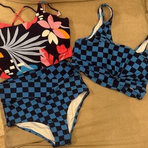 Blue Checkered and Floral Bikini Set